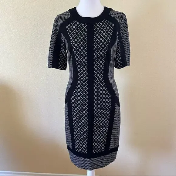 BCBGMaxAzria Women Black & Gray Geometric Pattern Sheath Dress Size M - Picture 2 of 8